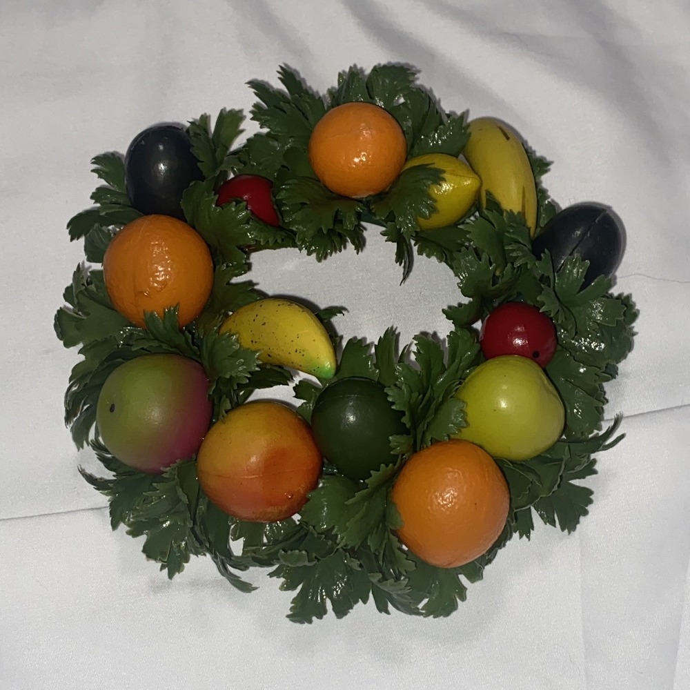 Vtg 1960's Oranges Bananas Fruit Deldan Designs Plastic Candle Ring Garland